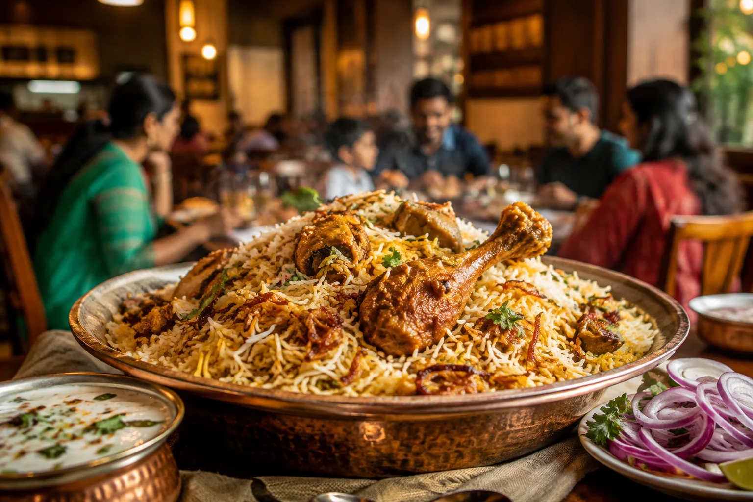 Chicken biryani served for a family meal at a restaurant in Coimbatore